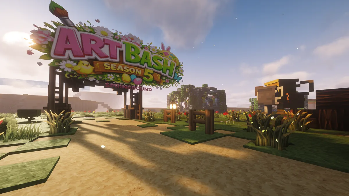 The Art Bash grounds, with the Season 5 sign standing over the entrance