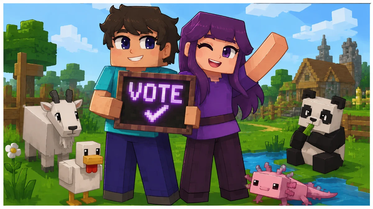 Two players holding up a sign that reads VOTE